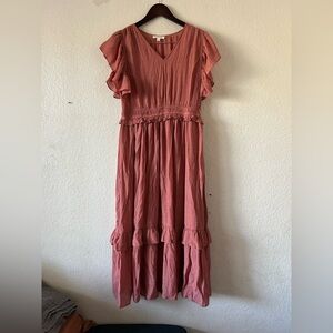 August Sky Woman's Large Cottagcore Tiered Lined V-Neck Gown Fairycore Milkmaid